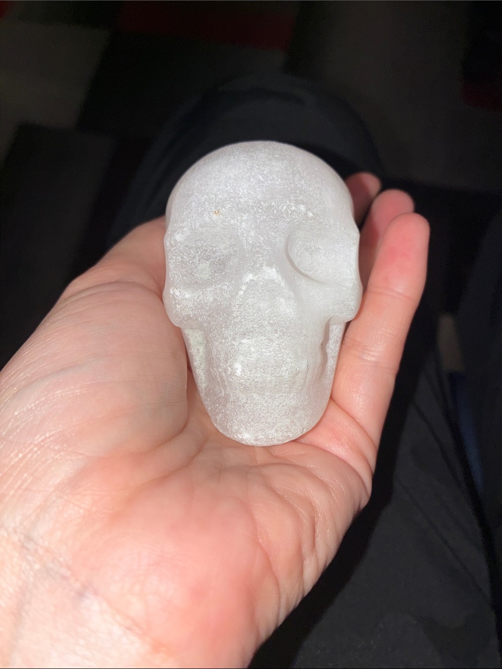 Carved skull from stone white calcite